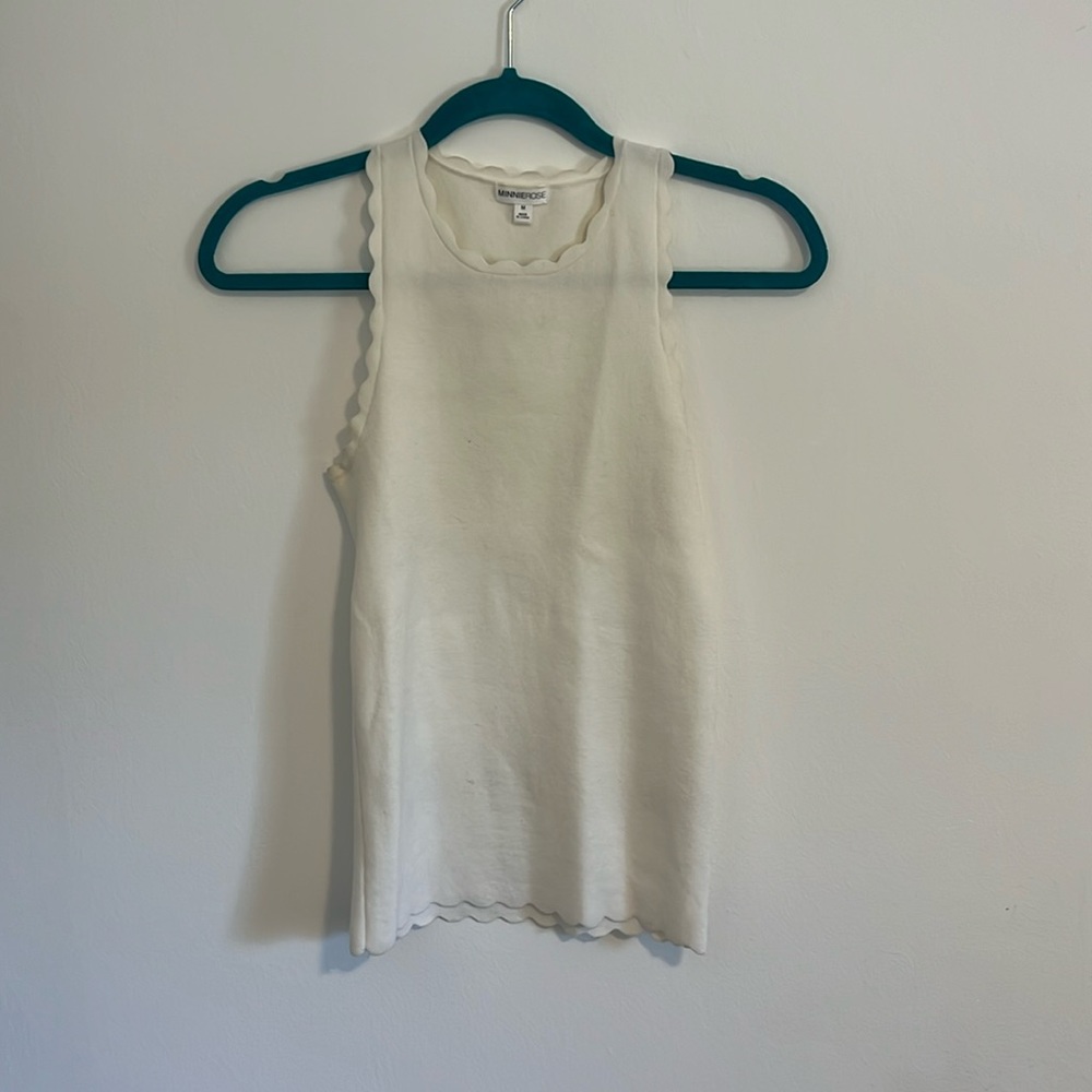 Minnie Rose White Scalloped Racerback Tank Size M